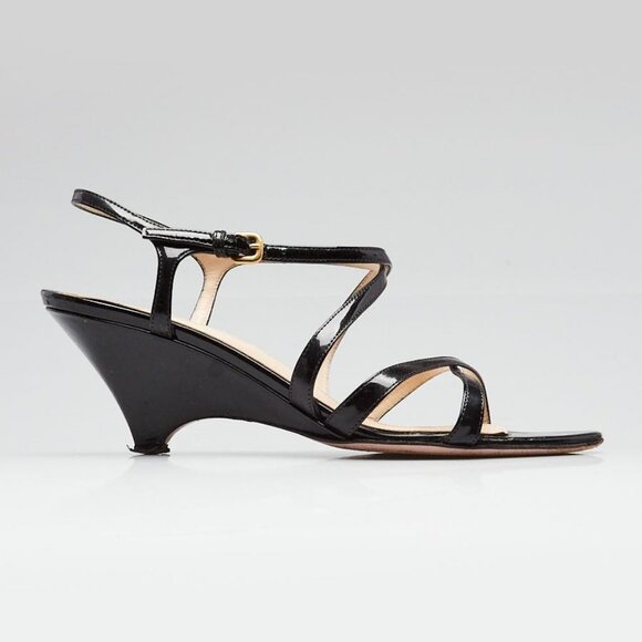 Prada Black Vitello Shine Strappy Leather Open-Toe Sandals Size 6.5/37 - Picture 3 of 5